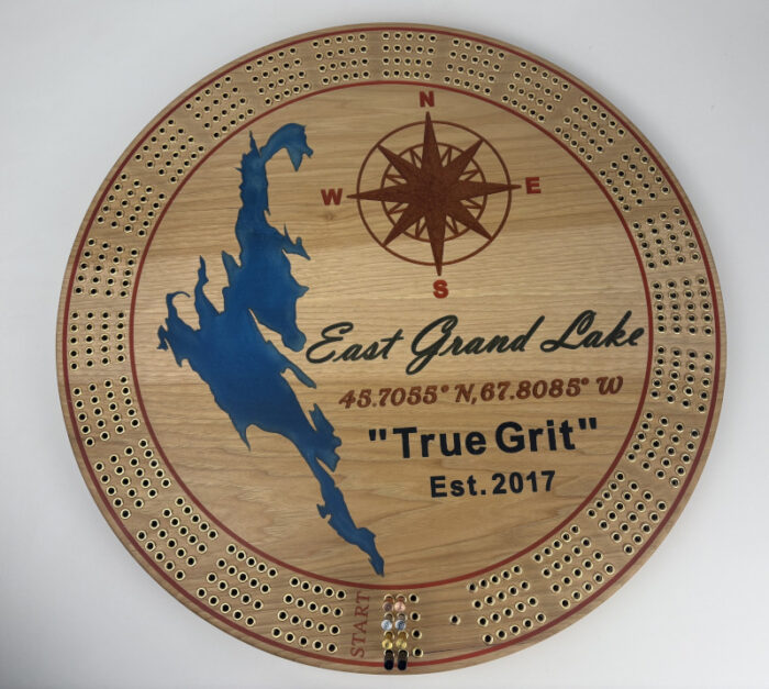 Hickory Epoxy Inlay Cribbage Board